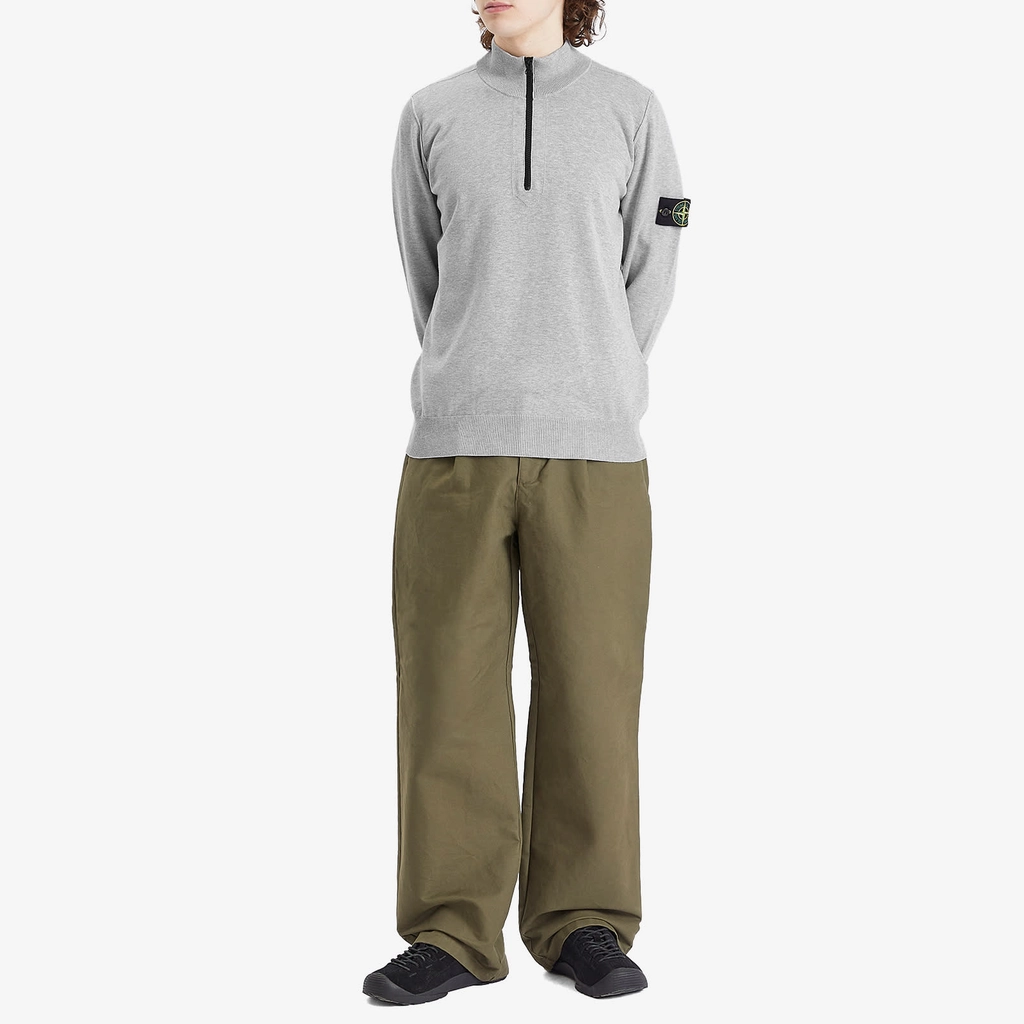 Stone Island Men's Organic Soft Cotton Half Zip Knit Melange Pearl Grey